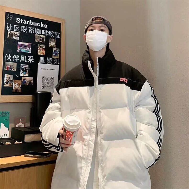 美式复古拼接条纹棉服棉衣冬季外套加厚保暖面包服K209/P80,男装棉衣,星座506