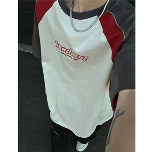 24夏季新品 小众结构设计感拼接情侣印花短袖T恤男上衣H942 P38图片