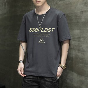 夏季新款2026男士字母印花短袖T恤潮学生班服夏天1210-2-DT33-P10，男装T恤，星座1816-2（原1210–2）