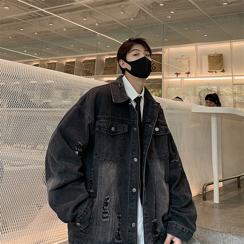 水洗做旧牛仔外套男士秋冬2026新款潮流破洞美式复古复古休闲夹克,男装工装外套,星座410-7