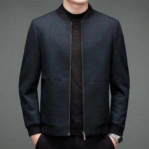 中年秋冬季休闲羊毛呢子爸爸装立领毛呢外套男上衣MNSAA8155-P275，男装毛呢大衣，电商B212（原钱塘6029）
