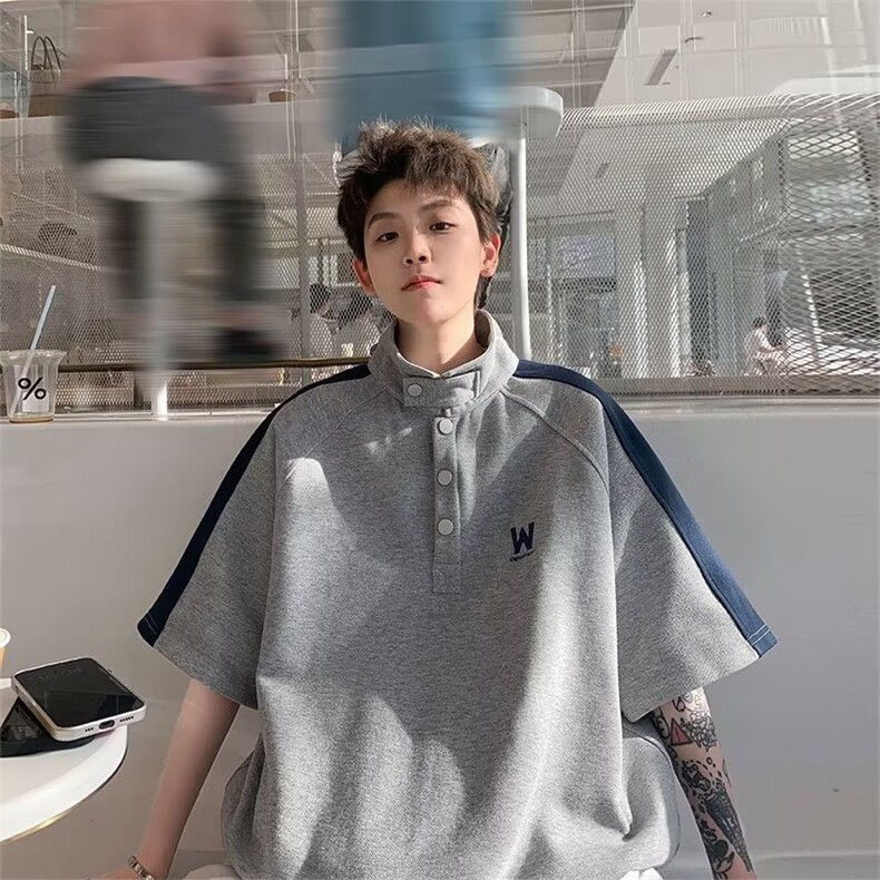 美式polo衫男短袖青少年衣服潮牌潮流衬衫翻领T恤高级感TL119,男装T恤,星座516A