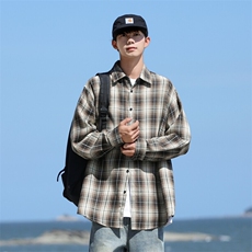 日系cityboy格子长袖衬衫男春秋季美式复古潮流百搭宽松衬衣外套，男装衬衫，电商C323-1