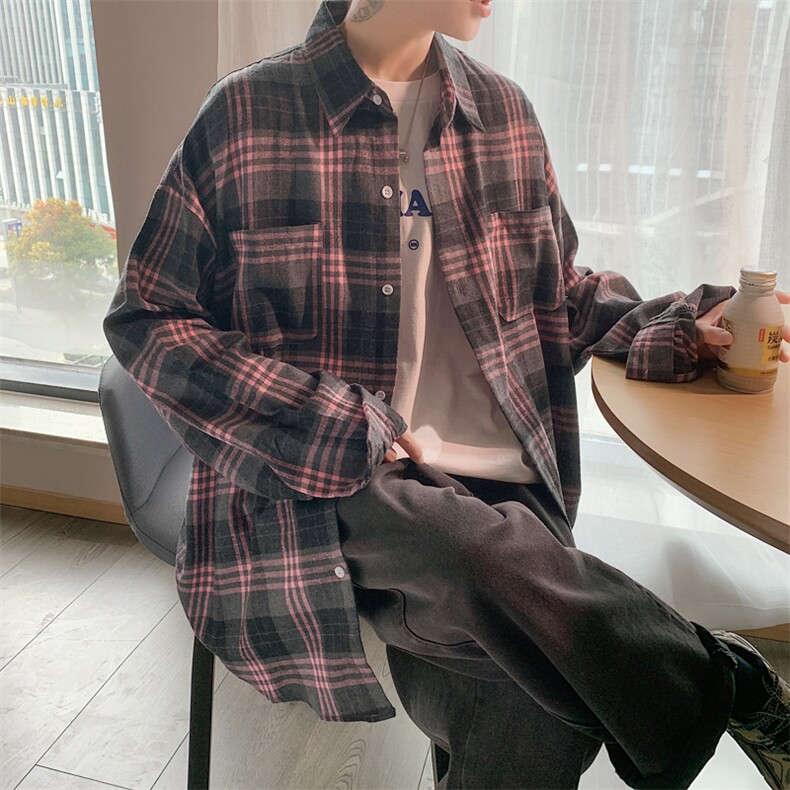 2025秋冬港风长袖格子衬衫学生衬衣校服班服 CS2000/特P28 粉红图片