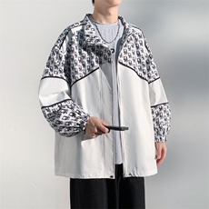 2025日系立领字母撞色拼接夹克大码M-5XL休闲潮流男JK77061P68控，男装夹克，星座227-7