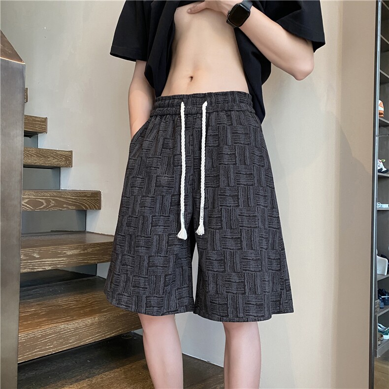 2025夏季新款潮流格纹灯芯绒宽松五分裤B315-K25780-特p25控48,男装休闲裤,电商B315