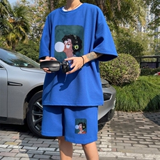 ！2025夏季新款男士华夫格短袖短裤套装学生一套HTZ78P50，男装T恤，电商B220