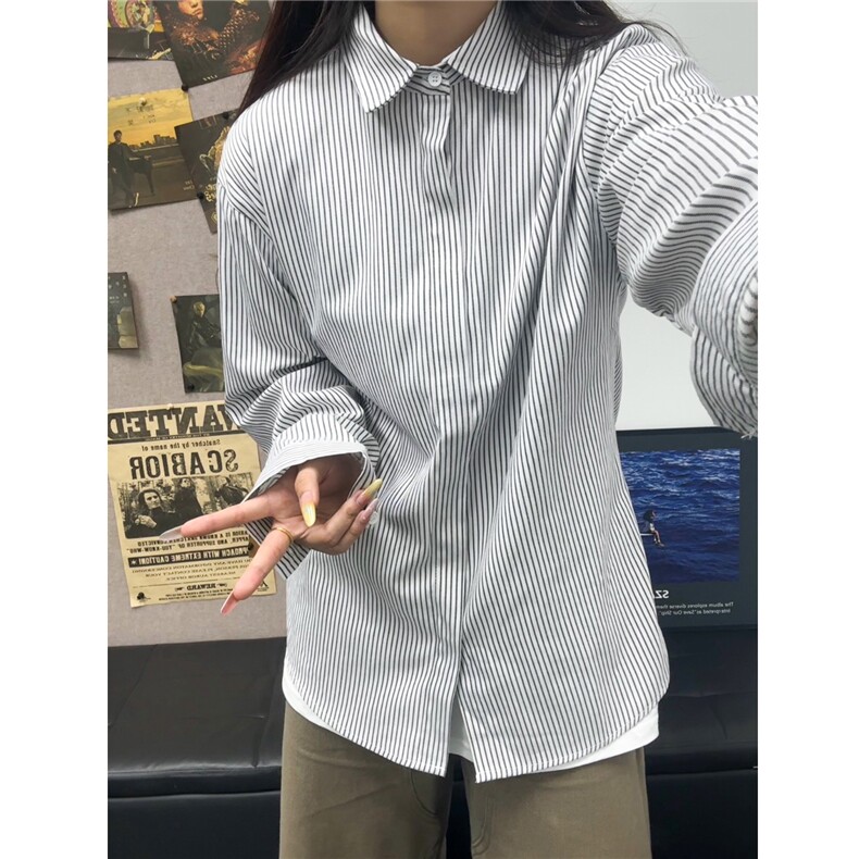 B221美式ins高街暗黑宽松条纹长袖衬衫SY2551-特P30控59,男装衬衫,电商B221