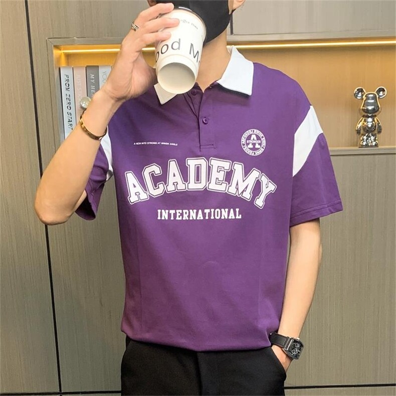 PL068-P40美式翻领POLO衫短袖男青少年夏季学院风上衣休闲宽松t恤,男装Polo衫,电商D310B-1