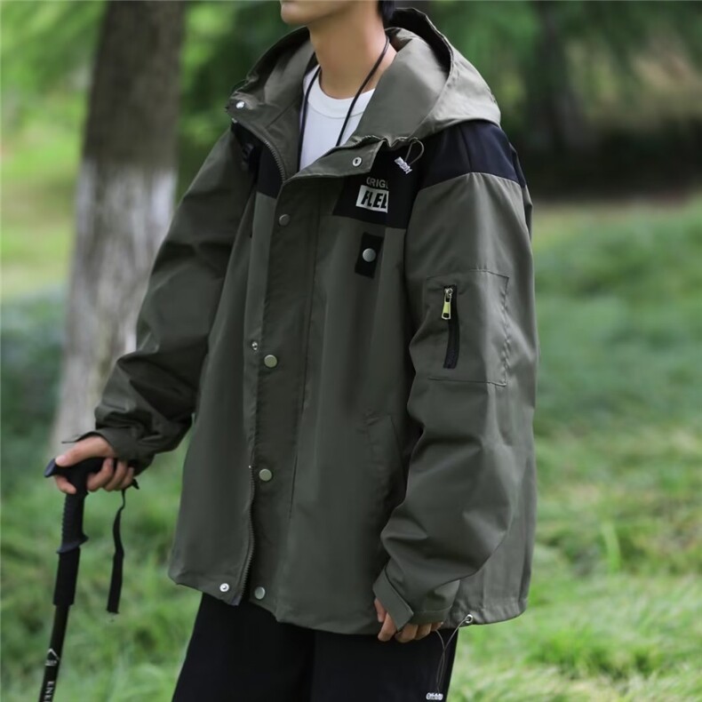 连帽冲锋衣男春秋2023新款情侣宽松休闲夹克撞色高街外套JH8826,男装夹克,星座1116A-1（原606A）