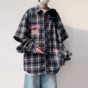 格子衬衫男女袖子可拆卸高街帅气2025秋季新款ins外套CY135-P41,浅色西服搭配照片图片