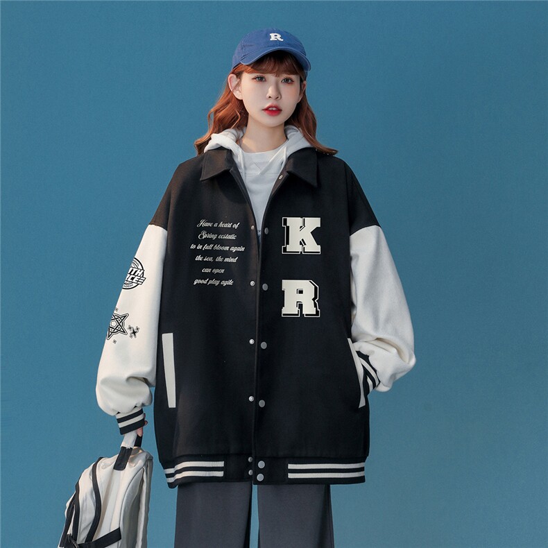 中性23春季ins时尚潮流字母印花翻领棒球服夹克外套G602P85控108,男装夹克,A247A
