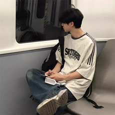 夏季美式高街重磅纯棉三条杠织带撞色男女短袖T恤ZD317-特P30，男装T恤，电商A486