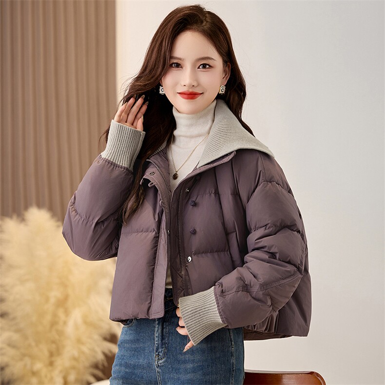 时尚针织大翻领超好看羽绒服女2025冬季新款小个子宽松白鸭绒外套,女装羽绒服,衣之秀