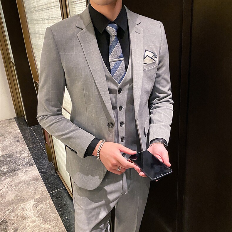 男士西服套装英伦绅士格子西装W2020，男装西服套装，星座1012