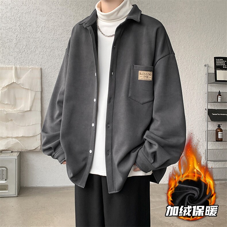 8XL-M秋冬款加绒加厚衬衫男做旧脏脏保暖外套大码衬衣CS29002P65,男装衬衫,电商B312