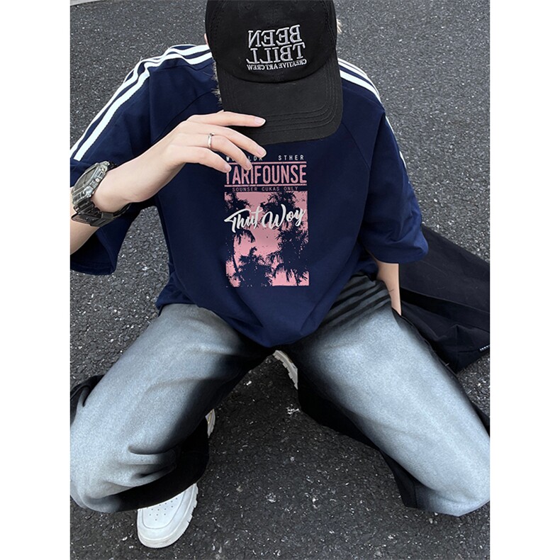量大优供抖音视频支持得物品质配合二开美式三条杠短袖t恤ZD268,男装T恤,电商A486