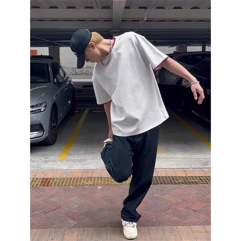 W9858-P38网图现货落肩版刺绣宽松短袖t恤新款休闲大码上衣,男装T恤,星座1608-2