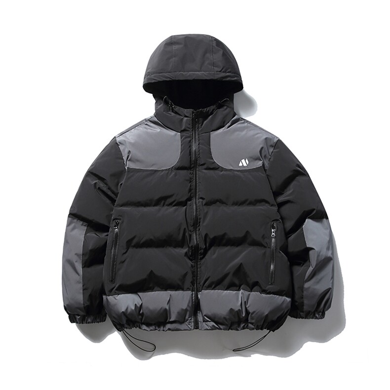 南夏乔装2025冬季新款撞色拼接拉链口袋连帽棉服日系复古宽松棉衣,男装棉衣,电商S006（B521）