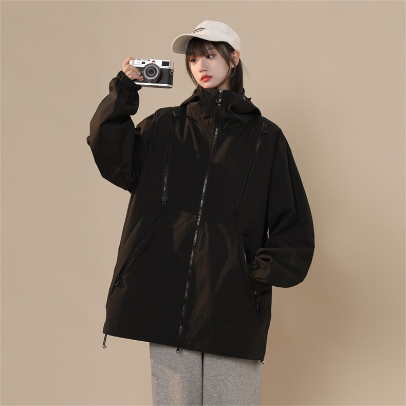 JK8102/P68秋装中性风防水冲锋衣男女同款多拉链工装外套连帽上衣,男装夹克,电商A141