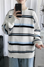 圆领毛衣男宽松风慵懒风韩版潮ins百搭上衣条纹针织衫M329-P38，男装针织衫/毛衣，星座512-4