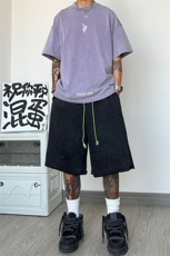 美式高街短裤男潮款水洗毛边宽松五分裤夏A061-YJ6894-P45-限58，男装休闲裤，电商A061