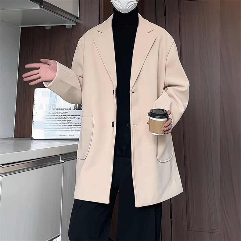 N2075/P90冬季港风呢大衣男中长款男女呢料潮呢子外套风衣,男装风衣,电商A141