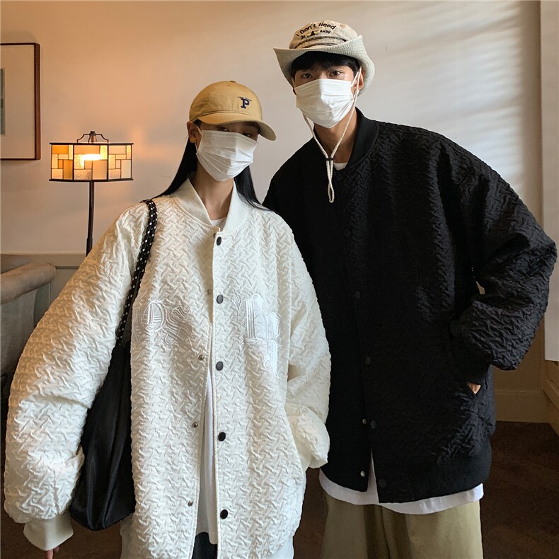 情侣装秋冬新款同色系夹棉加厚字母绣花棒球服外套D227P118男类,女装短外套,电商A335-1（原A458）