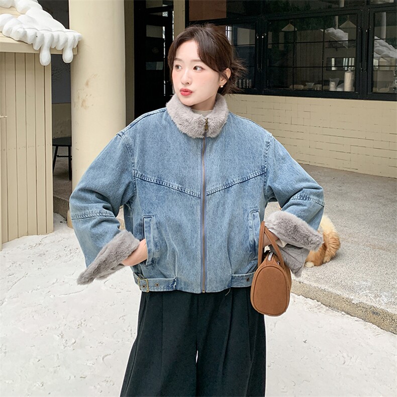 主推款-大量有货韩系环保水貂毛加厚牛仔派克服F695-P225-K328,女装短外套,2C255