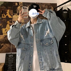 2021秋季新港风海报墙日系大码男仙鹤刺绣牛仔夹克外套NJ125-P70图片