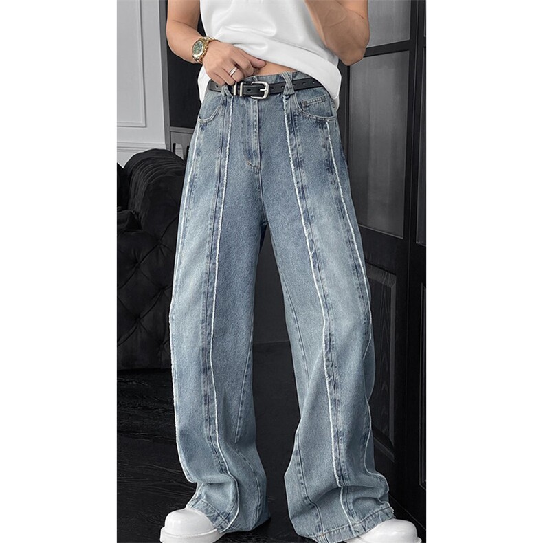 夏季新款美式复古拼接设计感立体百搭宽松牛仔长裤ZDH8919P67，男装休闲裤，电商A089-1