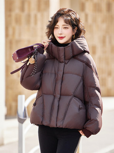 短款羽绒服女冬季2025新款宽松加厚高端洋气小个子连帽面包服外套图片