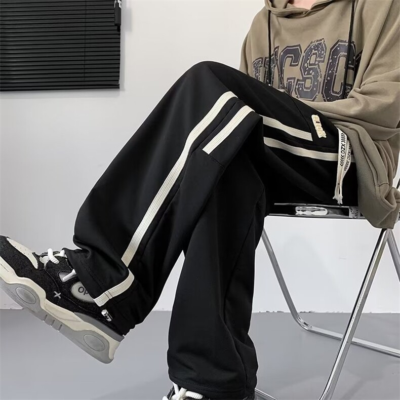 美式条纹裤子男款秋季灰色直筒宽松潮牌高街运动卫裤X173-P35,男装休闲裤,星座1109-3