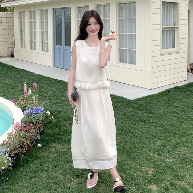 韩版无袖背心上衣半身裙小个子两件套女2025夏季新款法式时尚套装,女装套装/套裙,2C159