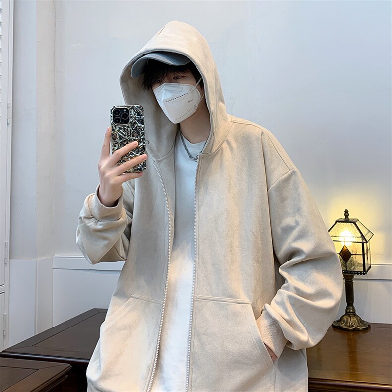 主推~二次开发麂皮绒纯色开衫卫衣外套A395P70,男装卫衣,电商A309