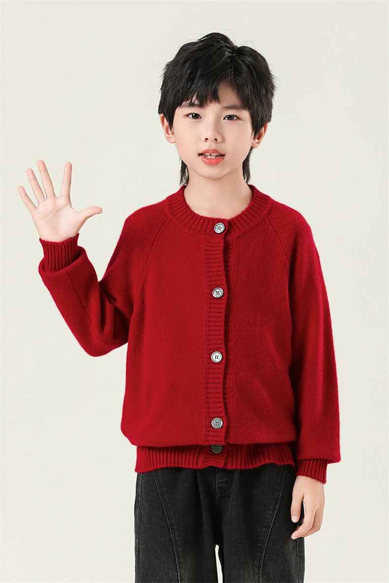 2024中大童新款秋冬打底毛衣开衫男女童装纯色圆领洋气针织外套春,童装儿童羊绒衫,艾米娇羊绒