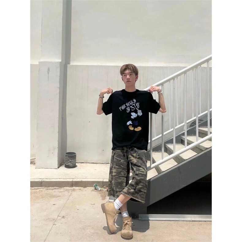 多口袋迷彩工装短裤男夏季潮牌宽松休闲直筒cleanfit阔腿七分裤子,男装牛仔裤,星座1007（原301D）