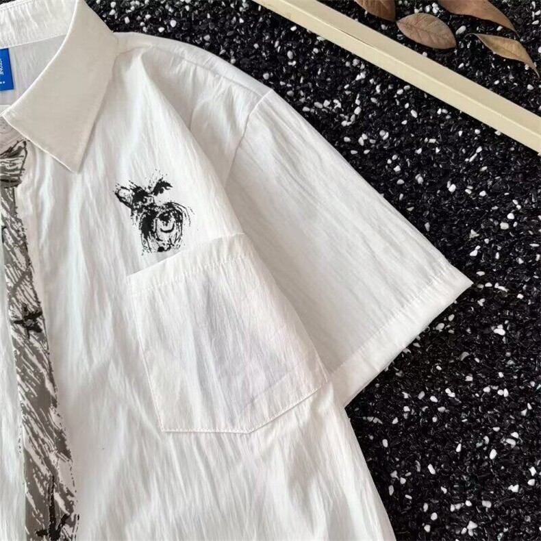W450-P35手绘领带设计白色短袖衬衫男女夏季新款宽松衬衣,男装T恤,星座911-1
