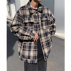 时尚潮宽松型翻领格子慵懒潮流男秋季休闲毛呢大衣JKW9226，男装毛呢大衣，星座516A