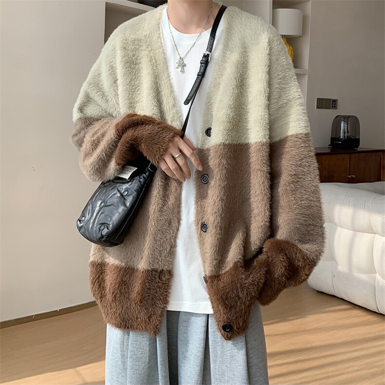 宽松拼色针织纽扣毛衣开衫外套毛衣A367MK17P70控98，男装针织衫/毛衣，电商A367