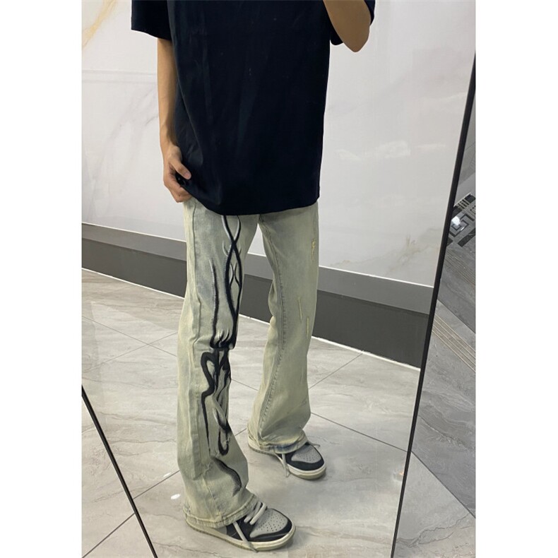 【网图】火焰牛仔裤男水洗做旧微喇vibe裤子美式高街NZ05LL特P58,男装牛仔裤,星座1007（原301D）