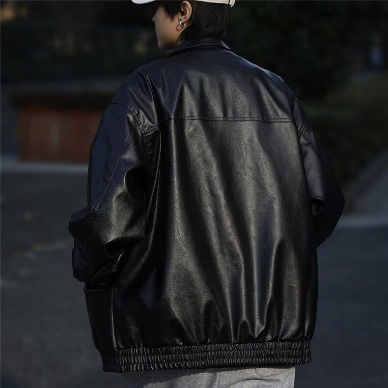 网红穿搭美式外套男女春秋宽松休闲痞帅机车皮衣短款情侣防风外套,男装皮衣,星座506A