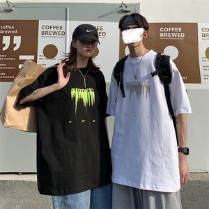 情侣装夏装2021新款韩版字母印花短袖T恤女宽松上衣潮D87 P30女类图片