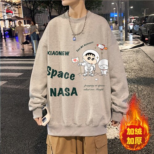 卫衣男春季美式重磅潮牌潮流宽松圆领上衣oversize大码长袖打底衫图片