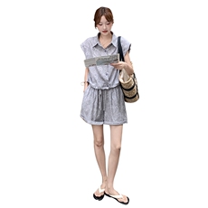 2025夏季新款韩版时尚气质百搭显瘦无袖马甲高腰短裤两件套女套装，女装套装/套裙，2C255