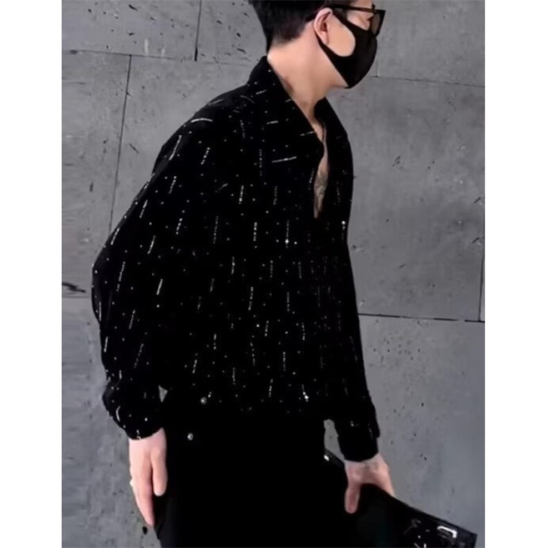 夜店发型师垫肩衬衫男士夏季烫钻宽松痞帅长袖衬衣CK226,男装衬衫,星座1116A（原606A-3）