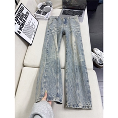B221美式ins高街暗黑重工艺修身微喇牛仔裤LK26660-特P46控78，男装牛仔裤，电商B221