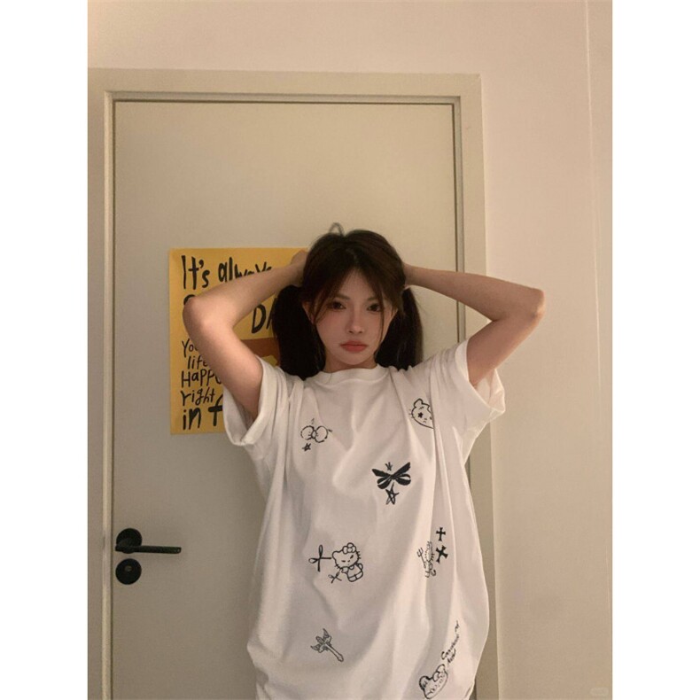 H0703-P30宽松休闲夏季短袖印花t恤女图片