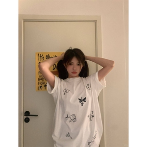H0703-P30宽松休闲夏季短袖印花t恤女图片