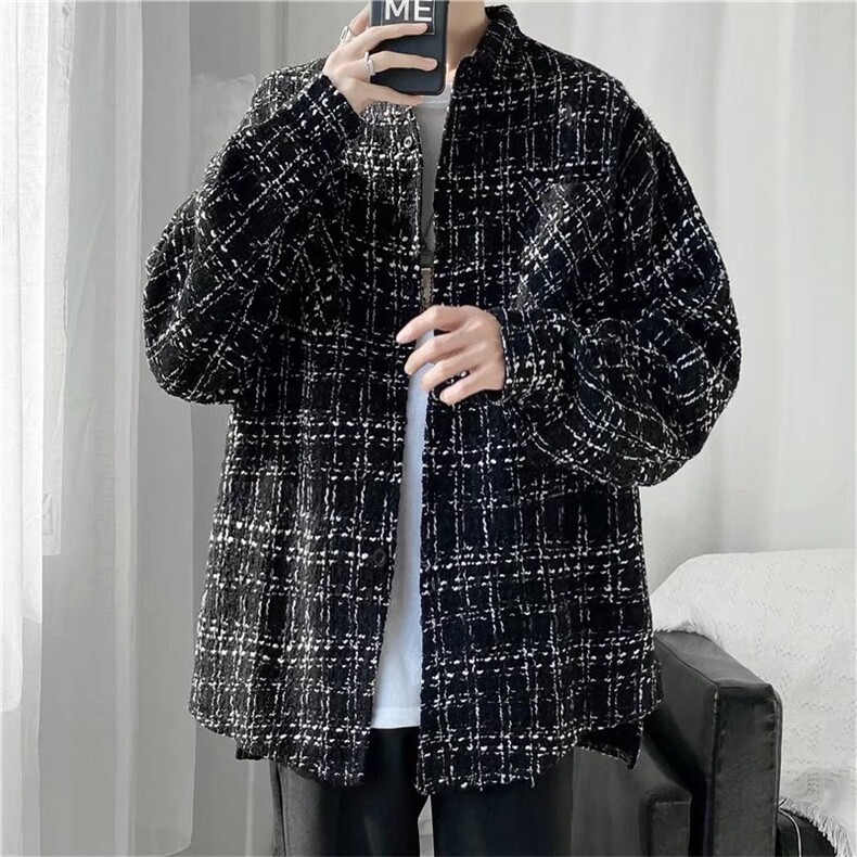 外套男潮牌衬衣宽松秋季高街夹克情侣装格子编织毛呢衬衫JKD213,男装夹克,星座516A